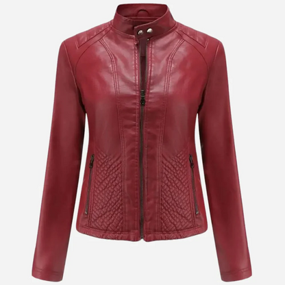 Women’s Jacket – Faux Leather – Slim Fit – Quilted Panels – Zipper Front