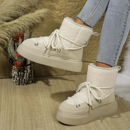 Women’s Snow Boots – Mid-Calf – Faux Fur Trim – Lace-Up – Waterproof Sole – Wool Blend