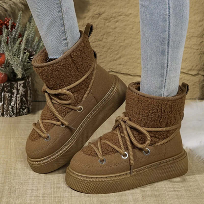 Women’s Snow Boots – Mid-Calf – Faux Fur Trim – Lace-Up – Waterproof Sole – Wool Blend