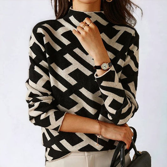 Women's long sleeve geometric knitted top