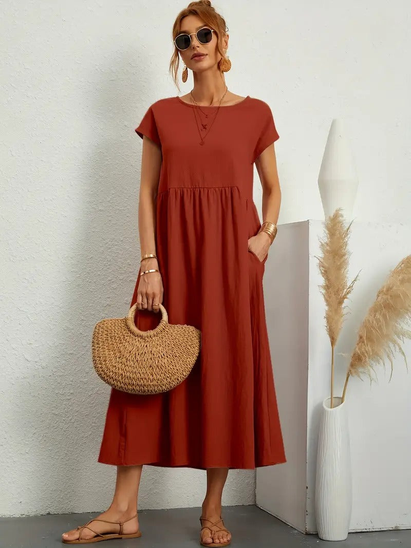 Summer Sleeveless Dress With Matching Handbag - For Women