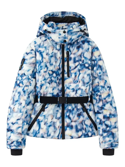 Women’s Ski Jacket – Quilted Puffer – Waterproof – Belted Waist – Hood
