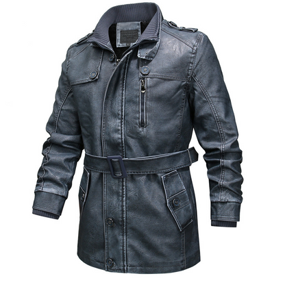 Men’s Trench Coat – Regular Fit – Washed Leather Look – Belted – Plush Lined – Zip Closure