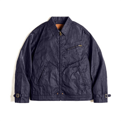 Men’s Jacket – Slim Fit – Oil-Waxed Canvas – Zipper Front – Lapel Collar – Multi Pocket