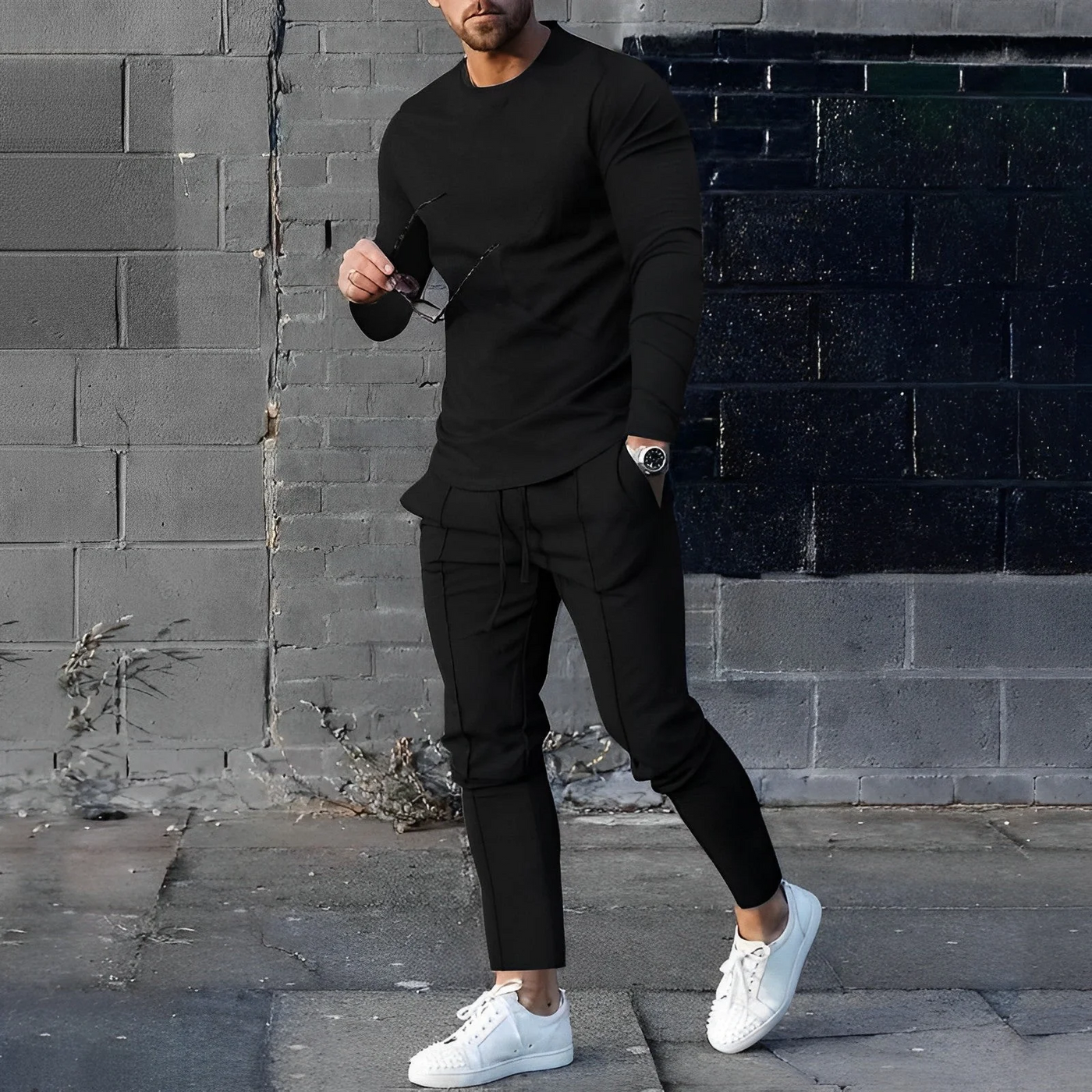 Men’s Tracksuit Set – Slim Fit – Cotton Blend – Crew Neck – Drawstring Waist