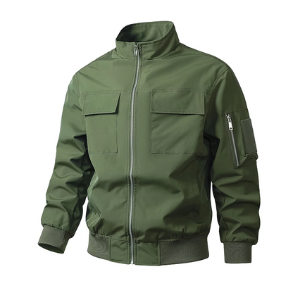 Men’s Bomber Jacket – Slim Fit – Wind-Resistant – Stand Collar – Flap Pockets