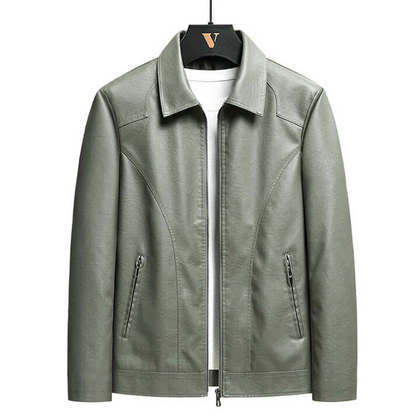 Men’s Jacket – Slim Fit Structured Design – Faux Leather – Full-Zip Point Collar