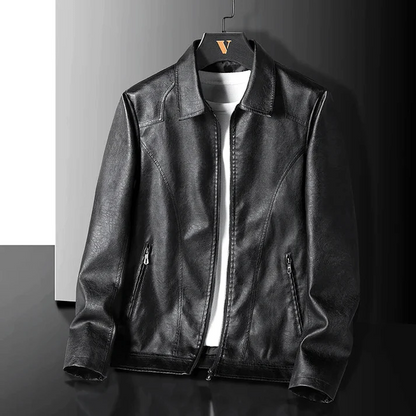 Men’s Jacket – Slim Fit Structured Design – Faux Leather – Full-Zip Point Collar