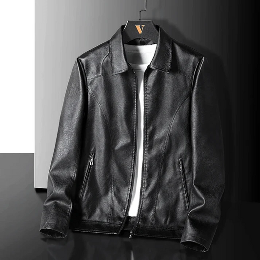 Men’s Jacket – Slim Fit Structured Design – Faux Leather – Full-Zip Point Collar