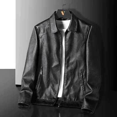 Men’s Jacket – Slim Fit Structured Design – Faux Leather – Full-Zip Point Collar