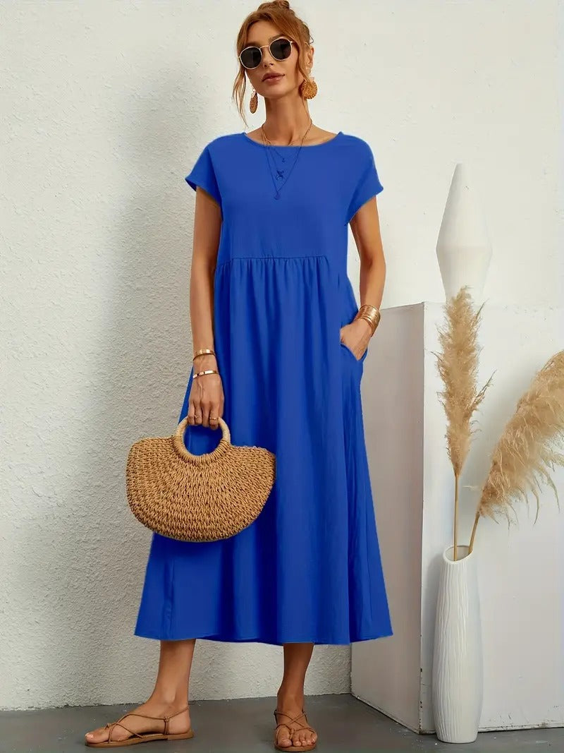 Summer Sleeveless Dress With Matching Handbag - For Women