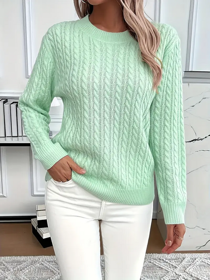 Women’s Sweatshirt – Classic Fit – Cable Knit Look – Long Sleeve – Wool Touch