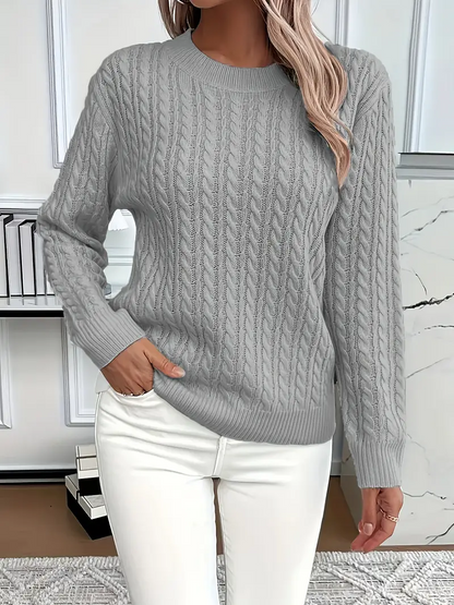 Women’s Sweatshirt – Classic Fit – Cable Knit Look – Long Sleeve – Wool Touch