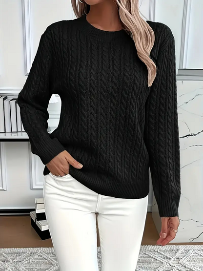Women’s Sweatshirt – Classic Fit – Cable Knit Look – Long Sleeve – Wool Touch