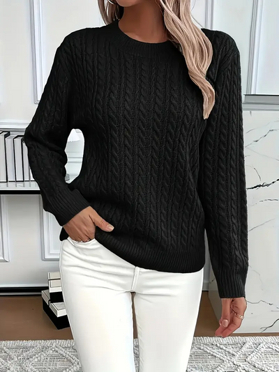 Women’s Sweatshirt – Classic Fit – Cable Knit Look – Long Sleeve – Wool Touch