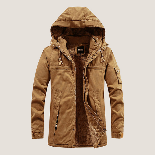 Men’s Hooded Coat – Relaxed Fit – Sherpa Lined – Zipper Closure – Utility Pockets