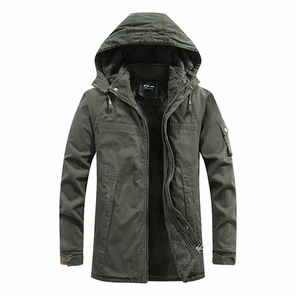 Men’s Hooded Coat – Relaxed Fit – Sherpa Lined – Zipper Closure – Utility Pockets