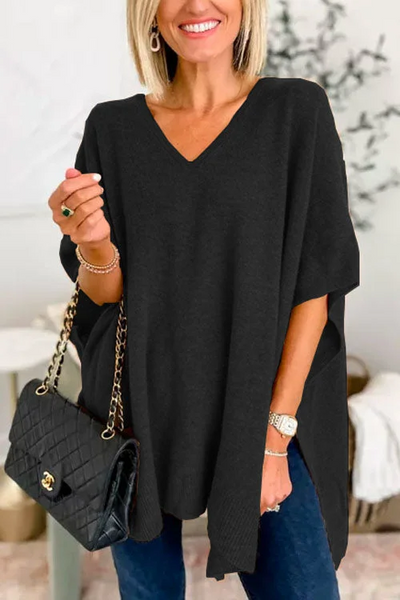 Women’s Poncho – Relaxed Fit – Soft Knit – V-Neck – Ribbed Hem – Casual Layering Piece