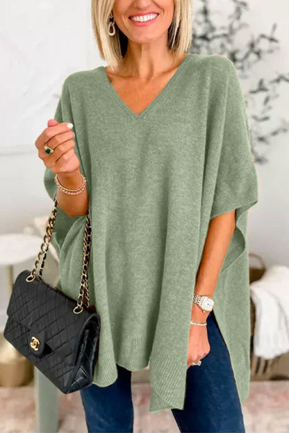 Women’s Poncho – Relaxed Fit – Soft Knit – V-Neck – Ribbed Hem – Casual Layering Piece