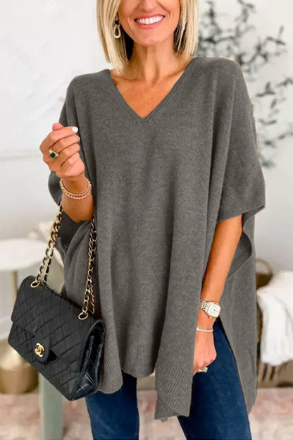 Women’s Poncho – Relaxed Fit – Soft Knit – V-Neck – Ribbed Hem – Casual Layering Piece
