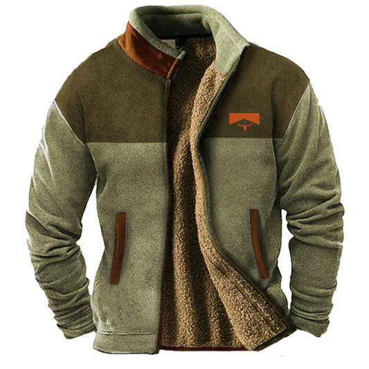 Men’s Jacket – Relaxed Fit – Sherpa Lined – Full Zip – Stand Collar – Two-Tone Design