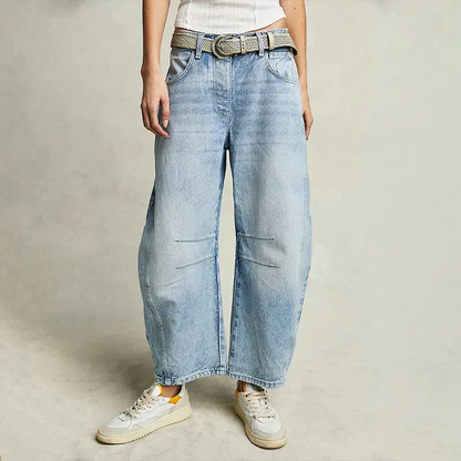 Women’s Wide Leg Jeans – Relaxed Fit – Full Length – Casual Denim with Belt Loops
