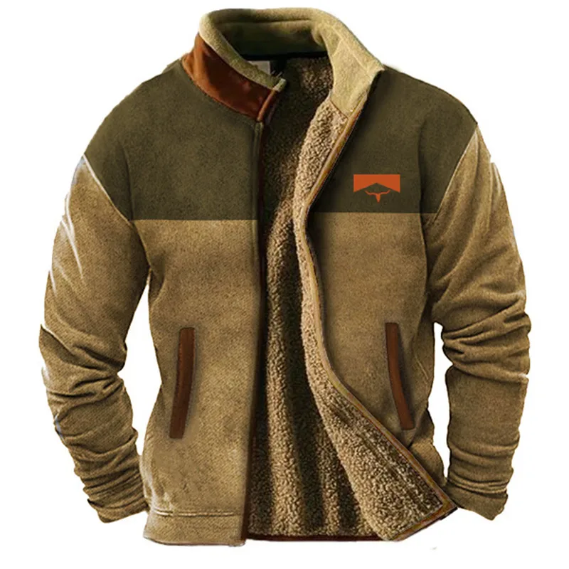 Men’s Jacket – Relaxed Fit – Sherpa Lined – Full Zip – Stand Collar – Two-Tone Design