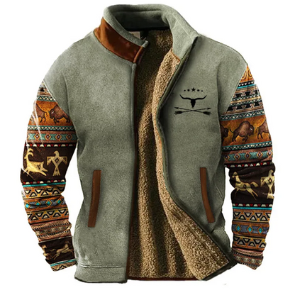 Men’s Jacket – Relaxed Fit – Sherpa Lined – Full Zip – Stand Collar – Two-Tone Design