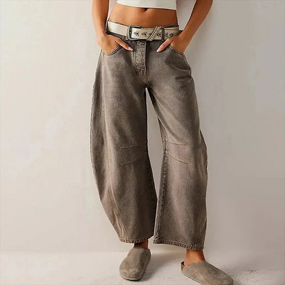 Women’s Wide Leg Jeans – Relaxed Fit – Full Length – Casual Denim with Belt Loops