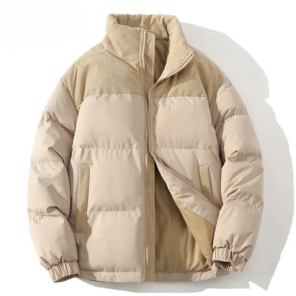 Men’s Puffer Jacket – Quilted Insulation – Corduroy Yoke – Relaxed Fit – Zip Front