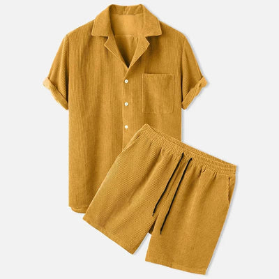 Men’s Shirt and Shorts Set – Relaxed Fit – Breathable Blend – Open Collar Casual Style