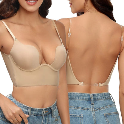 Women’s Backless Bra – Underwire Support – Seamless Fit – Adjustable Clear Straps