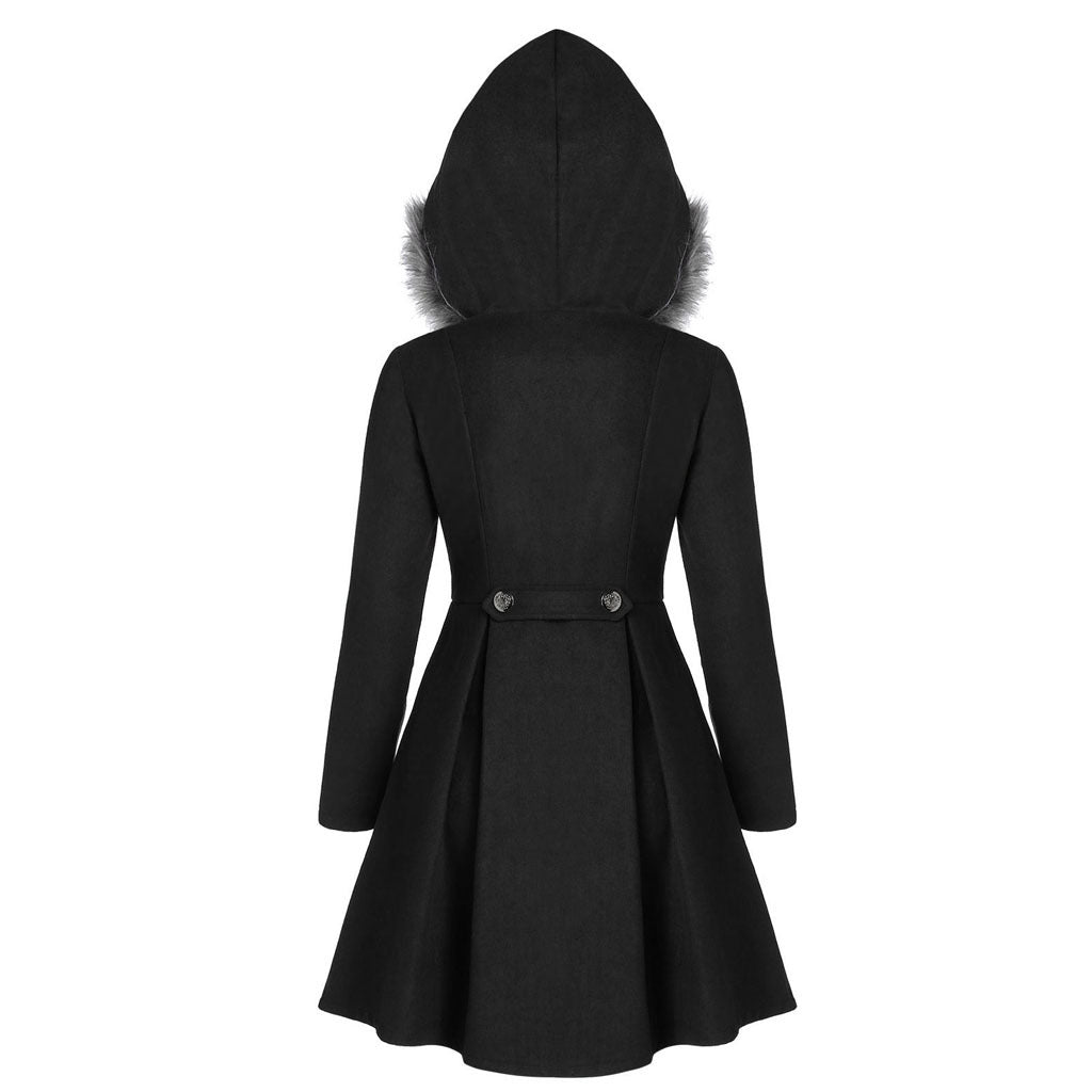 Women's double-breasted coat with fur hood