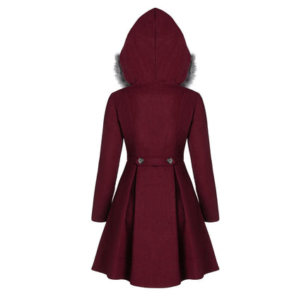 Women's double-breasted coat with fur hood