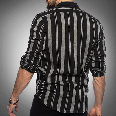 Men's Striped Shirt - Long Sleeve Button-Up - Classic Collar - Tailored Fit