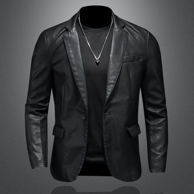 Men's leather jacket with turned-up collar