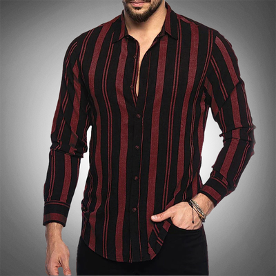 Men's Striped Shirt - Long Sleeve Button-Up - Classic Collar - Tailored Fit