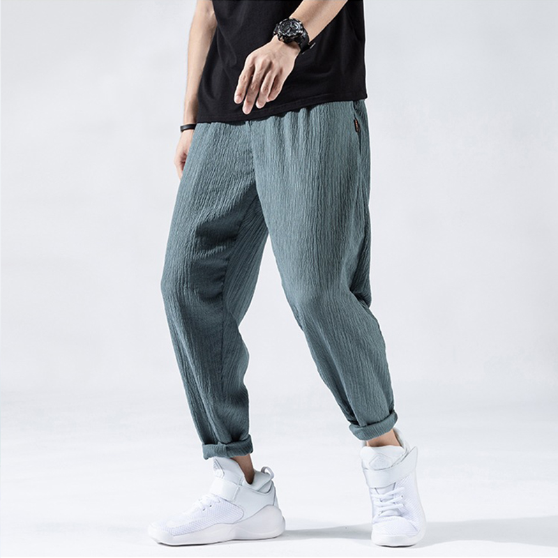 Men’s Casual Trousers - Relaxed Fit - Elastic Waist - Lightweight Breathable Blend