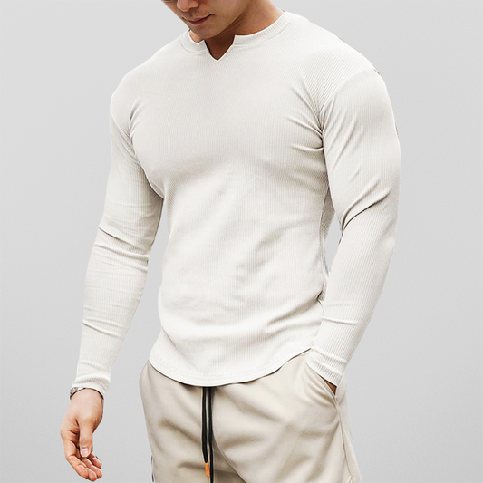 Men’s Henley Shirt - Ribbed Knit - Slim Fit - Long Sleeve Casual Wear