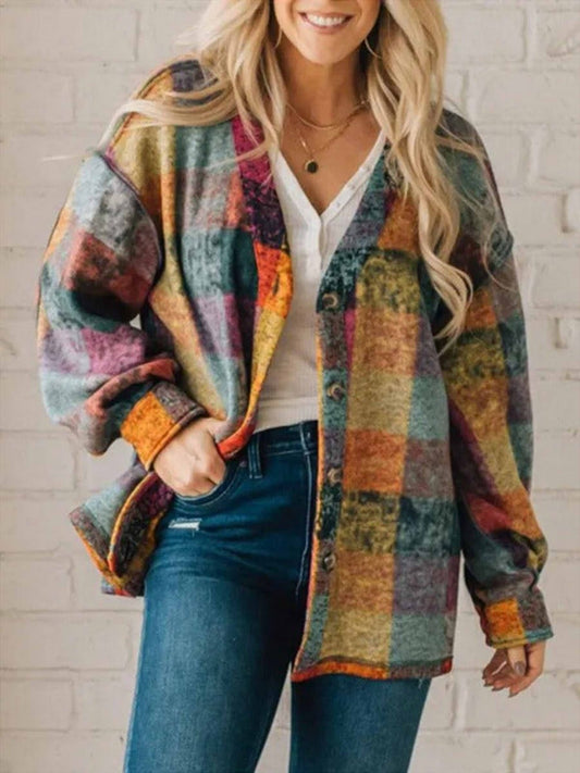 Women’s Coat – Oversized Fit – Fleece – Western Plaid – Button Front – Ribbed Cuffs