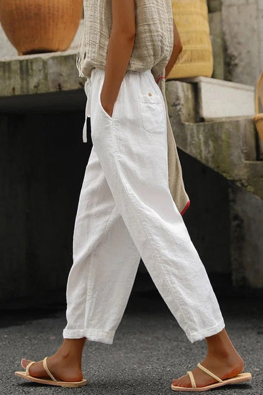 Women’s Full Length Trousers – Loose Fit – Straight Leg – Drawstring Waist