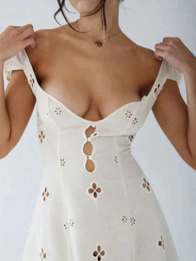 Off-Shoulder Dress with Cut-Out Design – Elegant, Breathable, All-Season Fashion