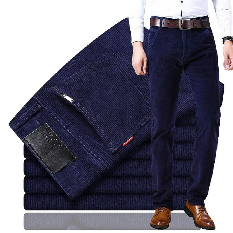 Men’s Corduroy Trousers – Tailored Fit – Straight Leg – Full Length – Button Waist