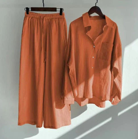 Women’s Co-ord Set – Relaxed Fit Shirt and Wide-Leg Trousers – Lightweight Feel