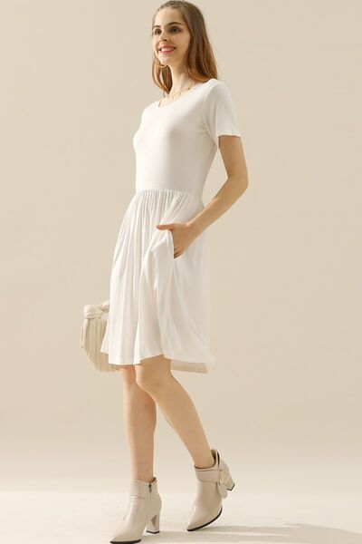 Women's A-Line Dress - Short Sleeve - Crew Neck - Flattering Fit - Casual Everyday Wear