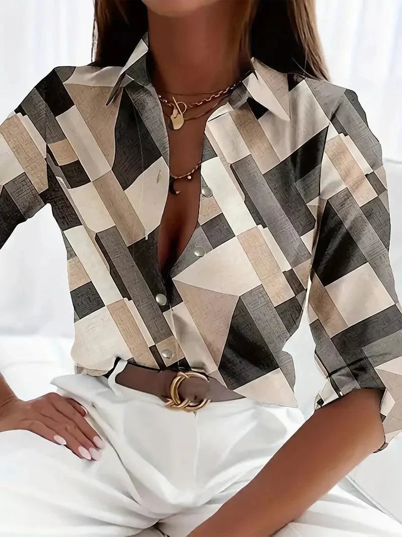 Women's Plaid Printed Button-Up Shirt