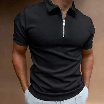 Men’s Polo Shirt - Zipper Closure - Slim Fit - Short Sleeve Breathable Casual Wear