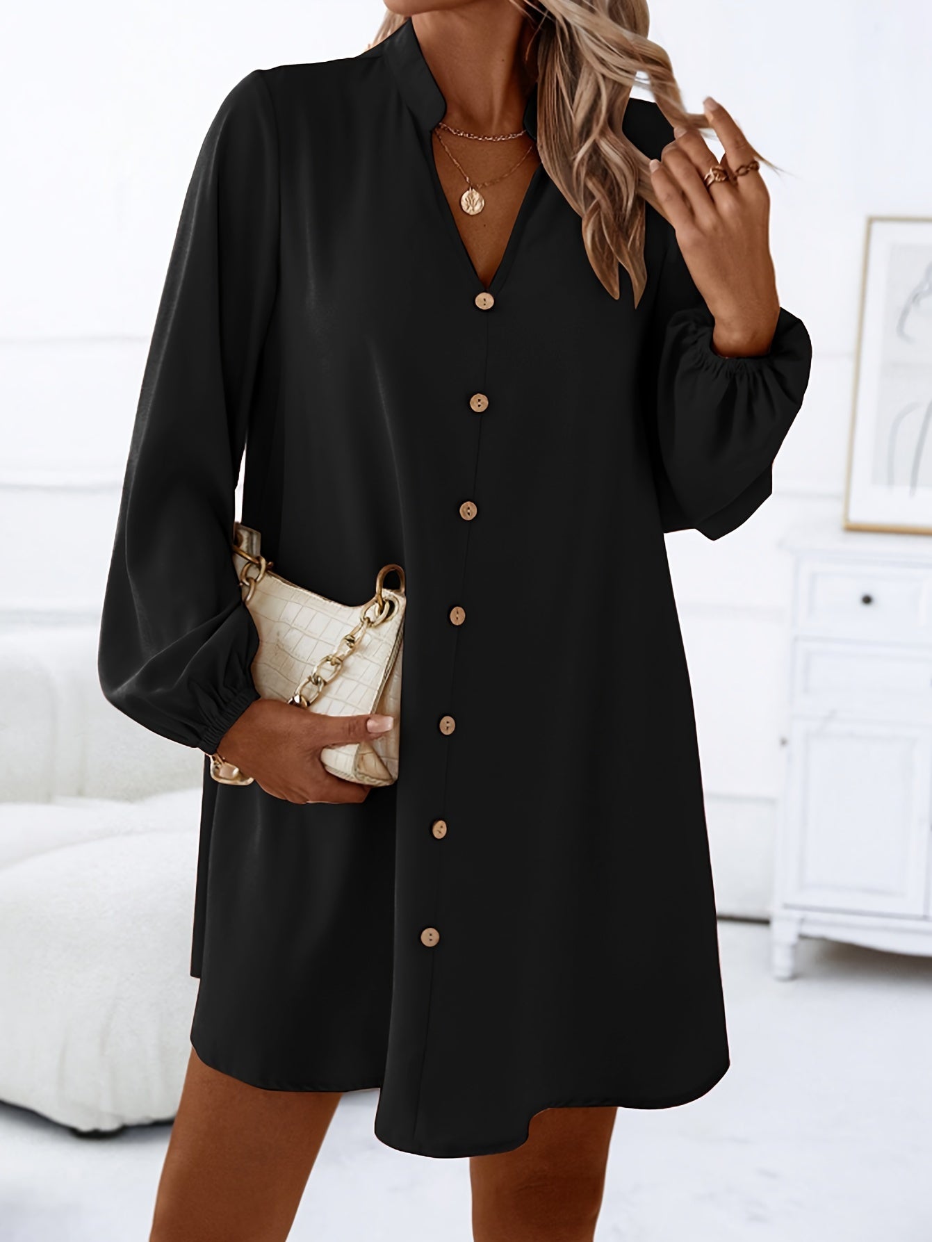 Long sleeve button-down mini dress for women