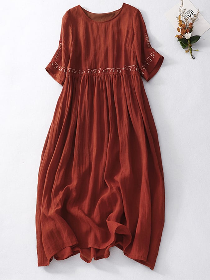 Women's cotton and linen embroidered loose dress