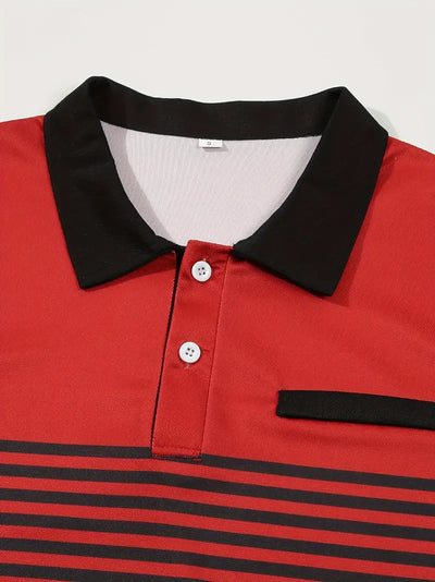 Men’s Polo Shirt - Slim Fit - Striped Design - Short Sleeve Casual Wear